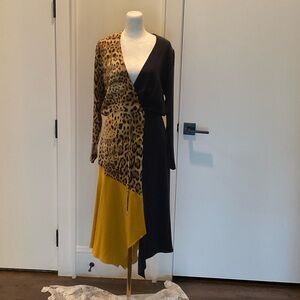 Cushnie Leopard and Yellow Asymmetrical Dress